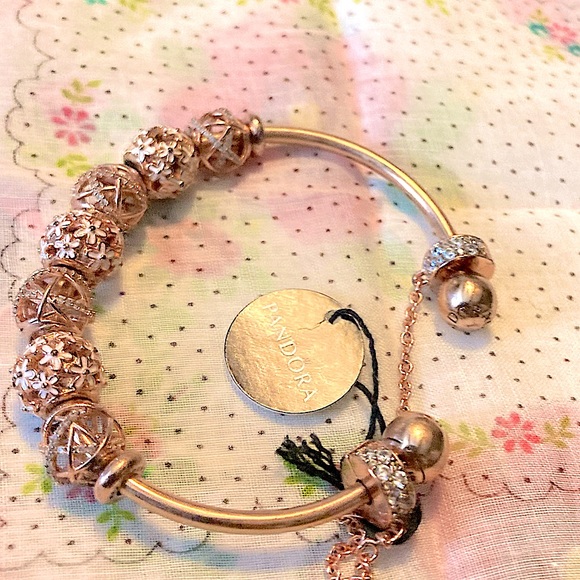 *AUTHENTIC PANDORA* 18krose gold over 925ss SIZE 3 Cuff bangle bracelet w/EXTRAS - Picture 12 of 15